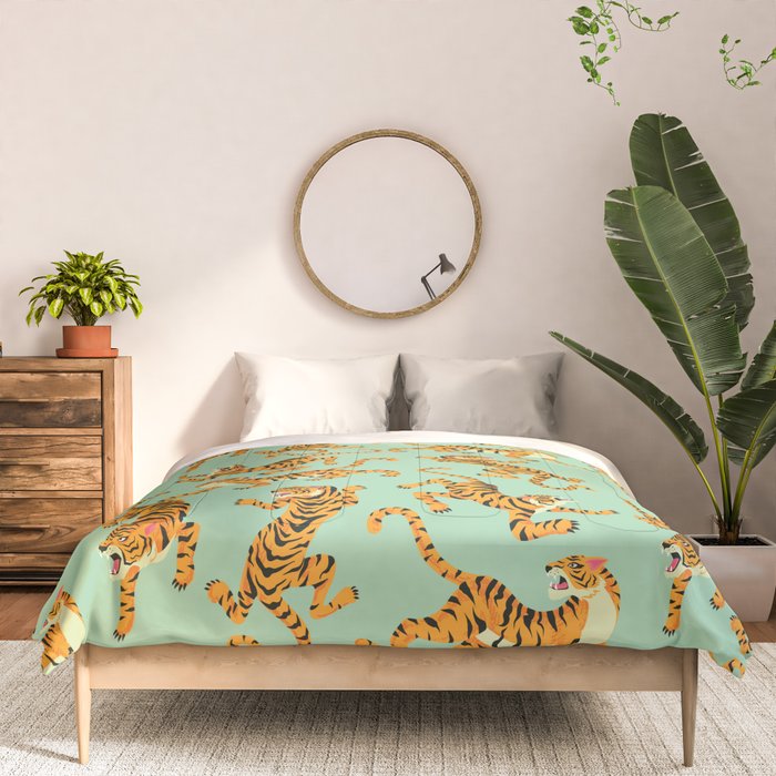 Mint Green Roaring Tiger Pattern Comforter Gallery Image 3
