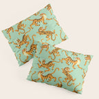 Mint Green Roaring Tiger Pattern Pillow Sham Gallery Image 3
