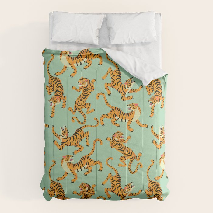 Mint Green Roaring Tiger Pattern Comforter Gallery Image 6