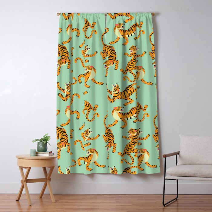 Mint Green Roaring Tiger Pattern Window Curtain Gallery Image 5