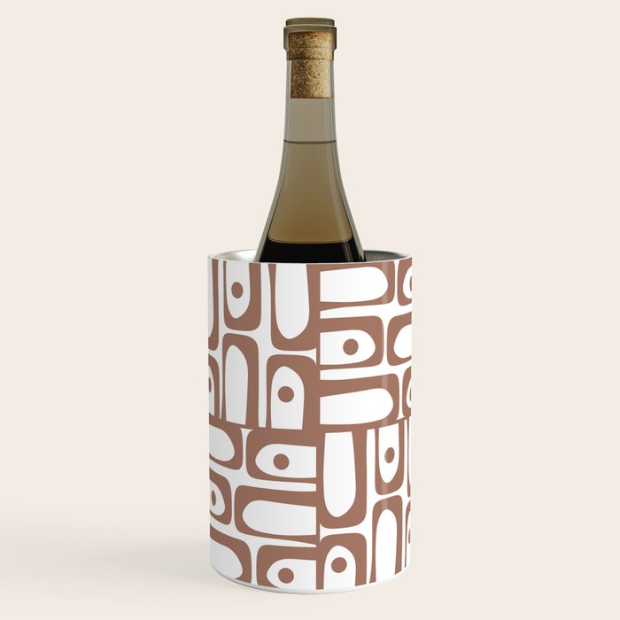 Mid Century Modern Piquet Abstract Multi Geometric Pattern in Mocha and White Wine Chiller Gallery Image 3