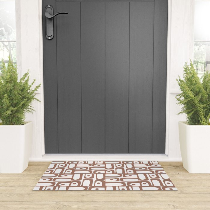 Mid Century Modern Piquet Abstract Multi Geometric Pattern in Mocha and White Welcome Mat Gallery Image 3