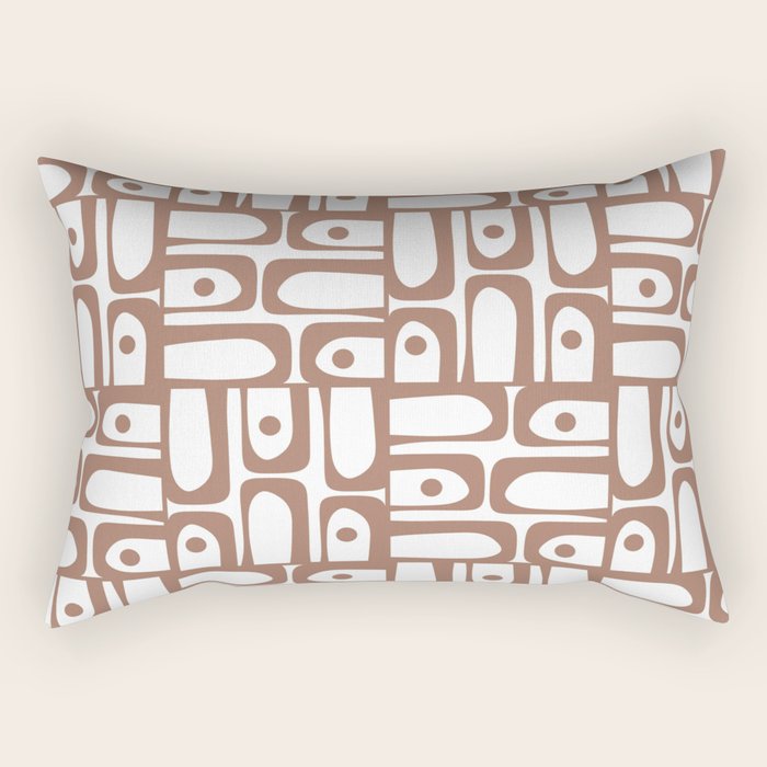 Mid Century Modern Piquet Abstract Multi Geometric Pattern in Mocha and White Rectangular Pillow Gallery Image 2