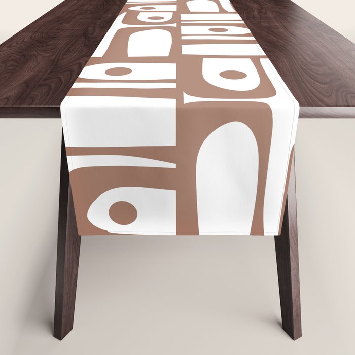 Mid Century Modern Piquet Abstract Multi Geometric Pattern in Mocha and White Table Runner Gallery Image 1
