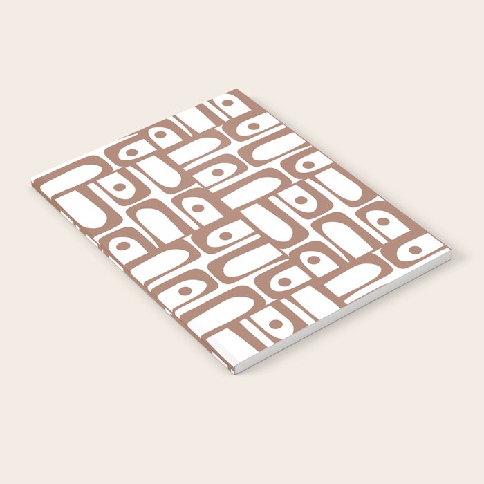 Mid Century Modern Piquet Abstract Multi Geometric Pattern in Mocha and White Notebook Gallery Image 1