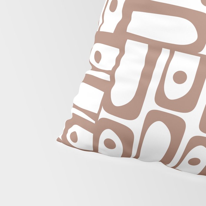 Mid Century Modern Piquet Abstract Multi Geometric Pattern in Mocha and White Pillow Sham Gallery Image 4