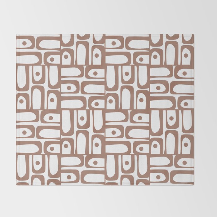 Mid Century Modern Piquet Abstract Multi Geometric Pattern in Mocha and White Throw Blanket Gallery Image 2