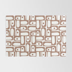 Mid Century Modern Piquet Abstract Multi Geometric Pattern in Mocha and White Rug Gallery Image 2
