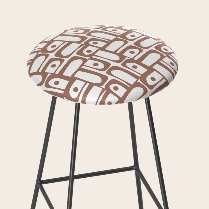Mid Century Modern Piquet Abstract Multi Geometric Pattern in Mocha and White Stool Gallery Image 2