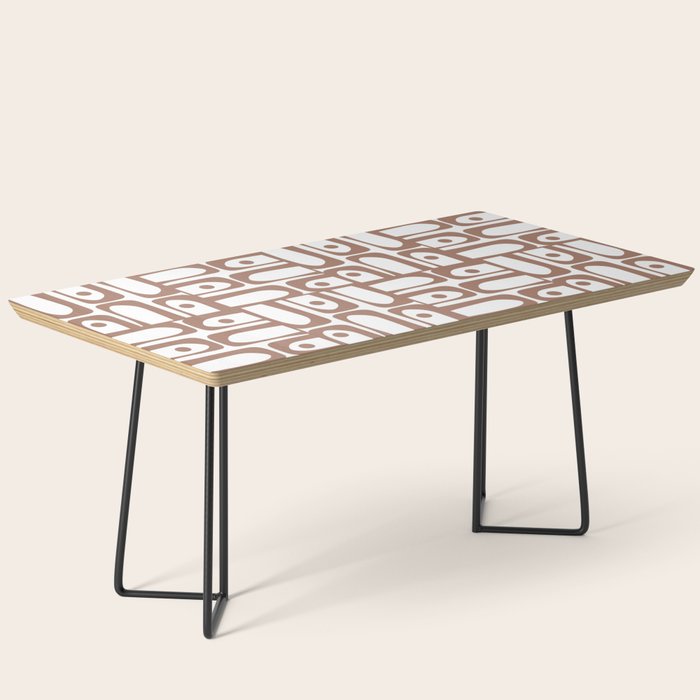Mid Century Modern Piquet Abstract Multi Geometric Pattern in Mocha and White Coffee Table Gallery Image 1
