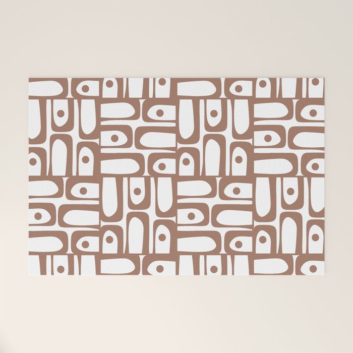Mid Century Modern Piquet Abstract Multi Geometric Pattern in Mocha and White Welcome Mat Gallery Image 1