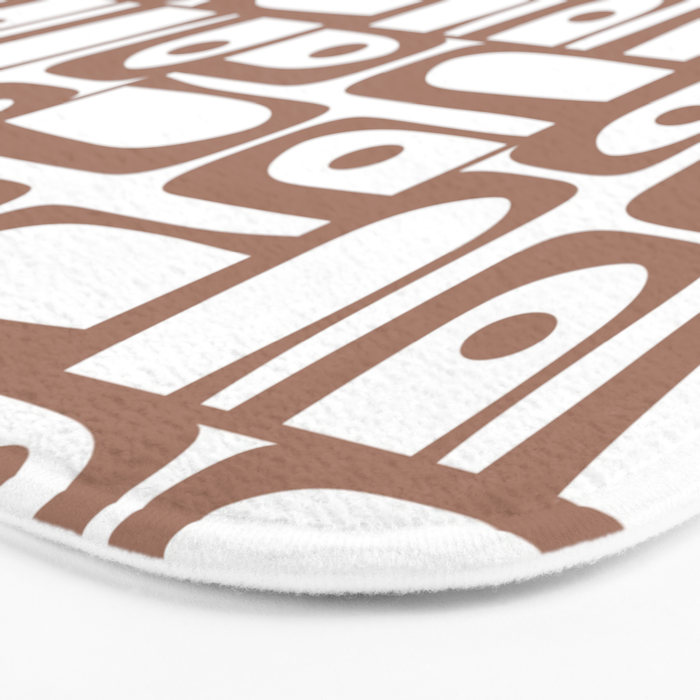 Mid Century Modern Piquet Abstract Multi Geometric Pattern in Mocha and White Bath Mat Gallery Image 3