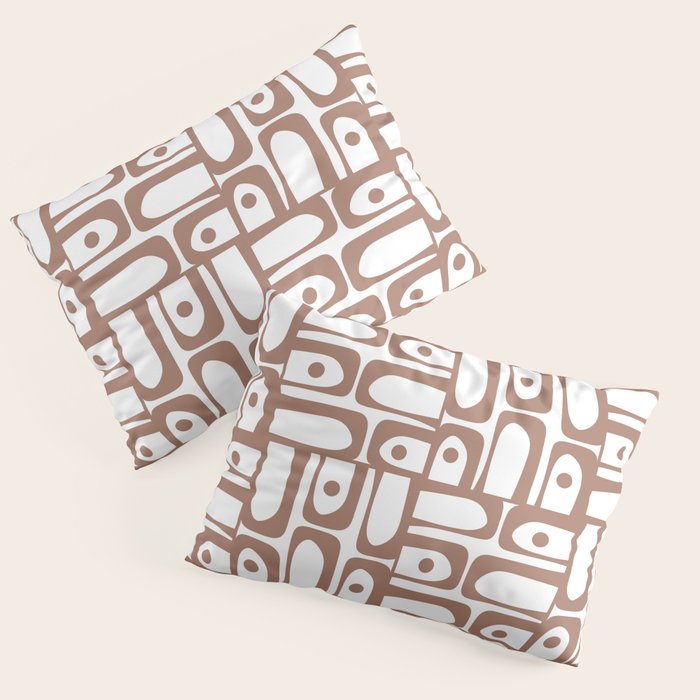 Mid Century Modern Piquet Abstract Multi Geometric Pattern in Mocha and White Pillow Sham Gallery Image 3