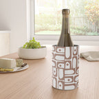 Mid Century Modern Piquet Abstract Multi Geometric Pattern in Mocha and White Wine Chiller Gallery Image 4