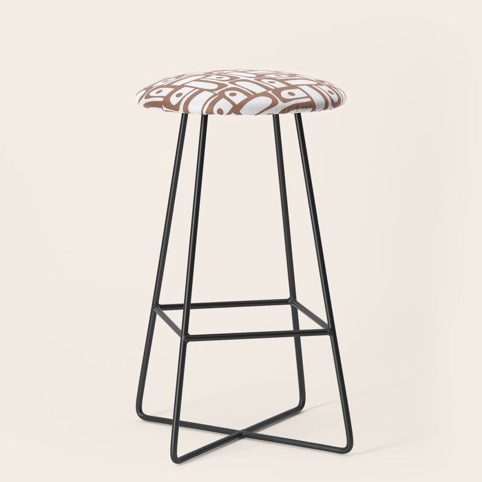 Mid Century Modern Piquet Abstract Multi Geometric Pattern in Mocha and White Stool Gallery Image 1