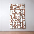 Mid Century Modern Piquet Abstract Multi Geometric Pattern in Mocha and White Window Curtain Gallery Image 3