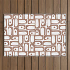 Mid Century Modern Piquet Abstract Multi Geometric Pattern in Mocha and White Outdoor Rug Gallery Image 1
