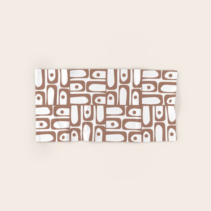 Mid Century Modern Piquet Abstract Multi Geometric Pattern in Mocha and White Bath Towel Gallery Image 1