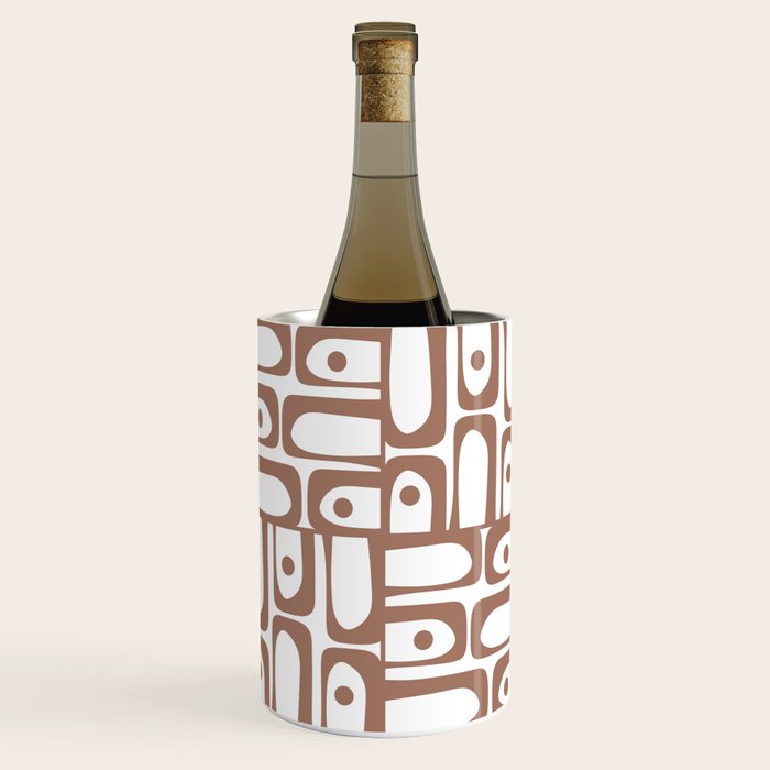 Mid Century Modern Piquet Abstract Multi Geometric Pattern in Mocha and White Wine Chiller Gallery Image 1