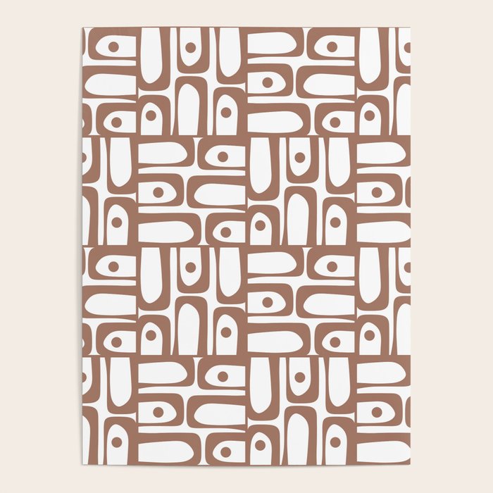 Mid Century Modern Piquet Abstract Multi Geometric Pattern in Mocha and White Poster Gallery Image 1