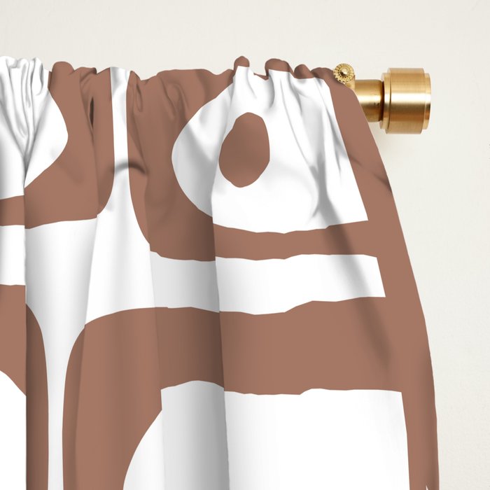 Mid Century Modern Piquet Abstract Multi Geometric Pattern in Mocha and White Window Curtain Gallery Image 2