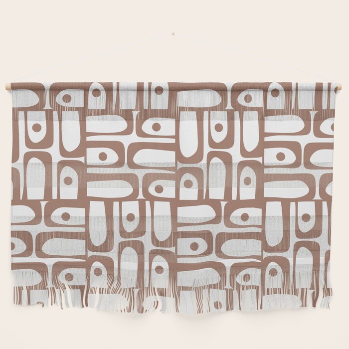 Mid Century Modern Piquet Abstract Multi Geometric Pattern in Mocha and White Wall Hanging Gallery Image 1
