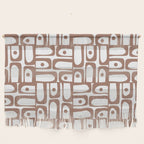 Mid Century Modern Piquet Abstract Multi Geometric Pattern in Mocha and White Wall Hanging Gallery Image 1