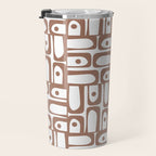 Mid Century Modern Piquet Abstract Multi Geometric Pattern in Mocha and White Travel Mug Gallery Image 3