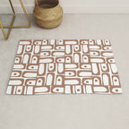 Mid Century Modern Piquet Abstract Multi Geometric Pattern in Mocha and White Rug Gallery Image 1