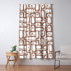 Mid Century Modern Piquet Abstract Multi Geometric Pattern in Mocha and White Window Curtain Gallery Image 5