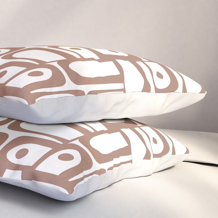 Mid Century Modern Piquet Abstract Multi Geometric Pattern in Mocha and White Pillow Sham Gallery Image 3