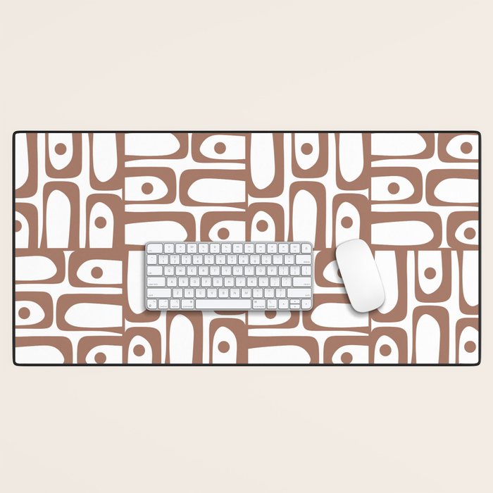 Mid Century Modern Piquet Abstract Multi Geometric Pattern in Mocha and White Desk Mat Gallery Image 1