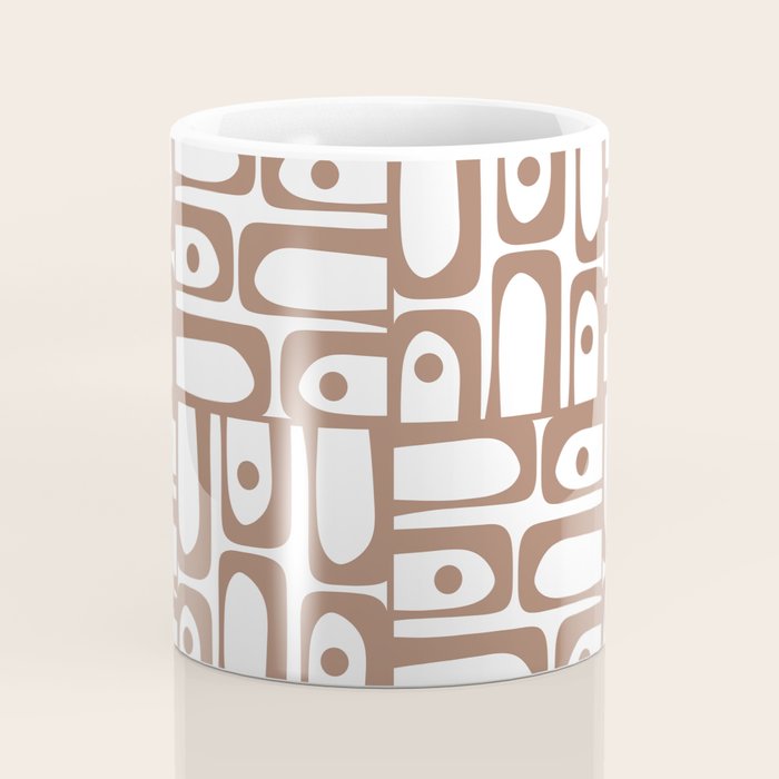 Mid Century Modern Piquet Abstract Multi Geometric Pattern in Mocha and White Coffee Mug Gallery Image 4
