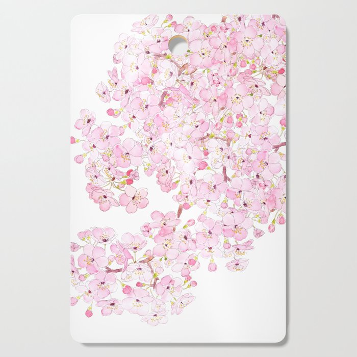 cherry blossom ink and watercolor 1 Cutting Board Gallery Image 1