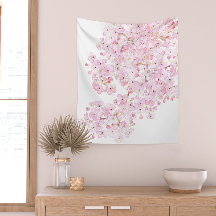 cherry blossom ink and watercolor 1 Wall Tapestry Gallery Image 2