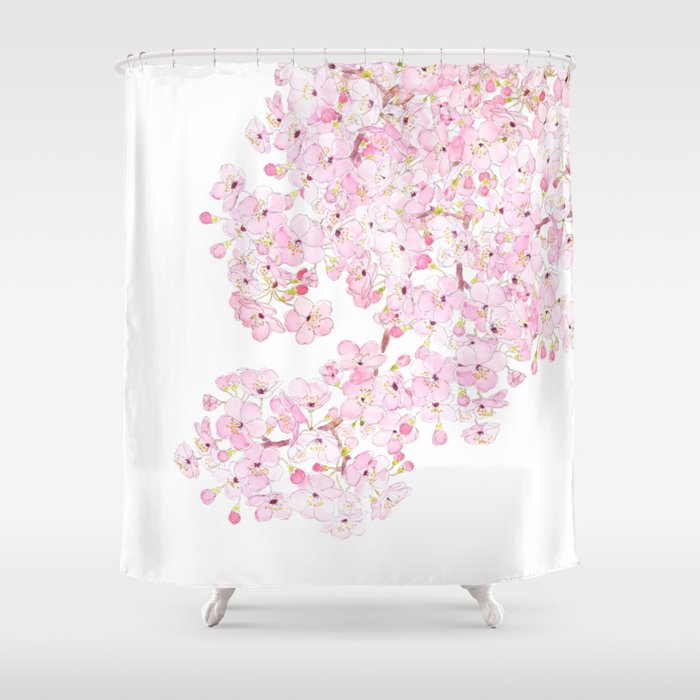 cherry blossom ink and watercolor 1 Shower Curtain Gallery Image 1