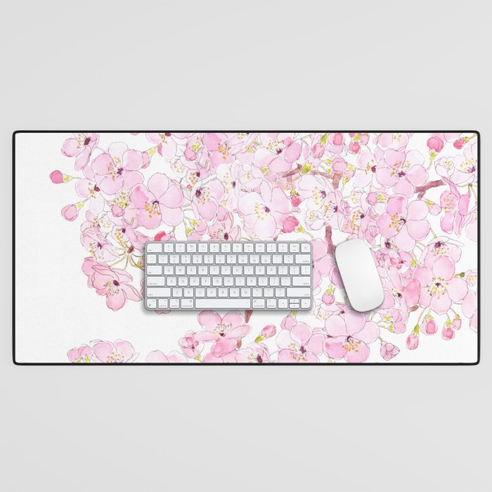 cherry blossom ink and watercolor 1 Desk Mat Gallery Image 1