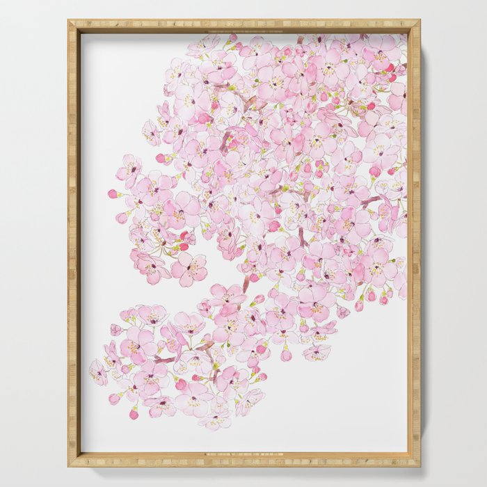cherry blossom ink and watercolor 1 Serving Tray Gallery Image 1