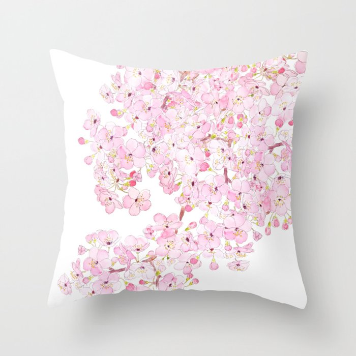 cherry blossom ink and watercolor 1 Throw Pillow Gallery Image 6