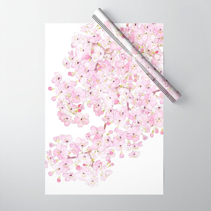 cherry blossom ink and watercolor 1 Wrapping Paper Gallery Image 1