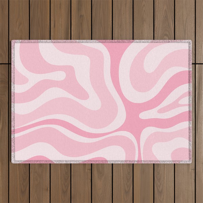 Modern Retro Liquid Swirl Abstract in Pretty Pastel Pink Outdoor Rug Gallery Image 1