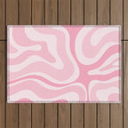 Modern Retro Liquid Swirl Abstract in Pretty Pastel Pink Outdoor Rug Gallery Image 1