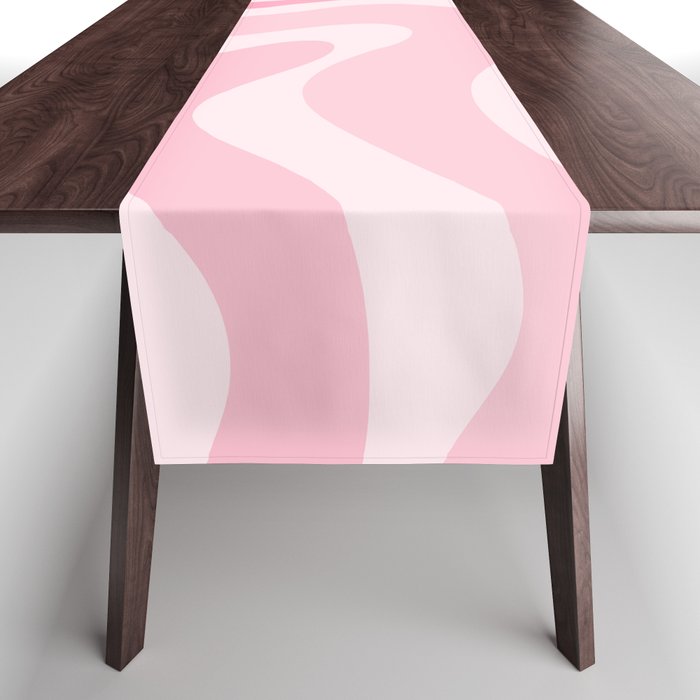 Modern Retro Liquid Swirl Abstract in Pretty Pastel Pink Table Runner Gallery Image 1