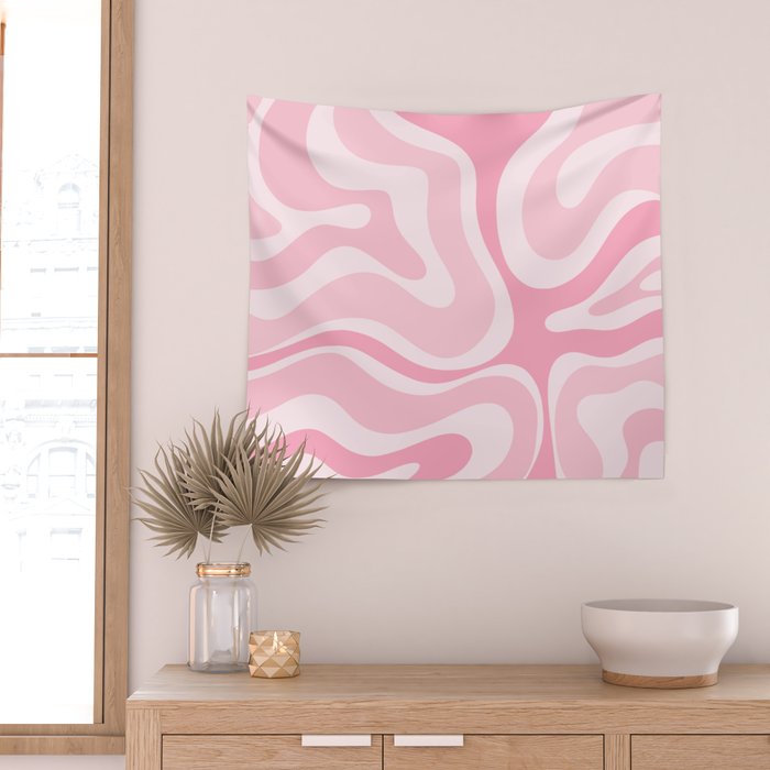 Modern Retro Liquid Swirl Abstract in Pretty Pastel Pink Wall Tapestry Gallery Image 2