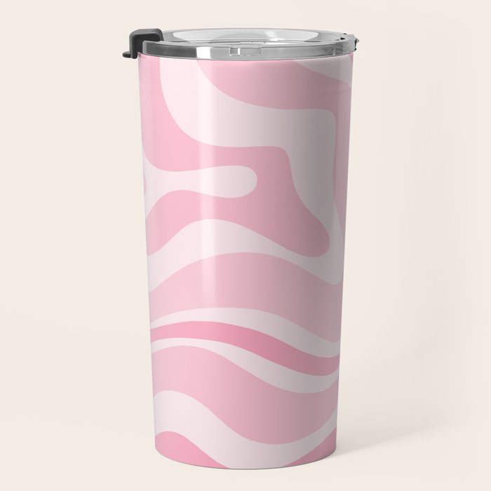 Modern Retro Liquid Swirl Abstract in Pretty Pastel Pink Travel Mug Gallery Image 3