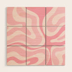 Modern Retro Liquid Swirl Abstract in Pretty Pastel Pink Wood Wall Art Gallery Image 1