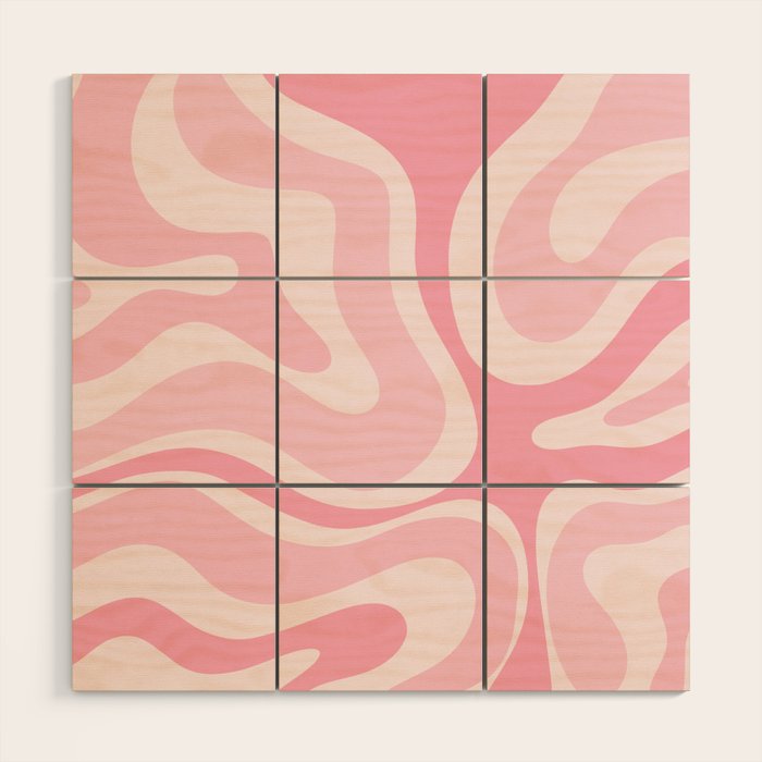 Modern Retro Liquid Swirl Abstract in Pretty Pastel Pink Wood Wall Art Gallery Image 1