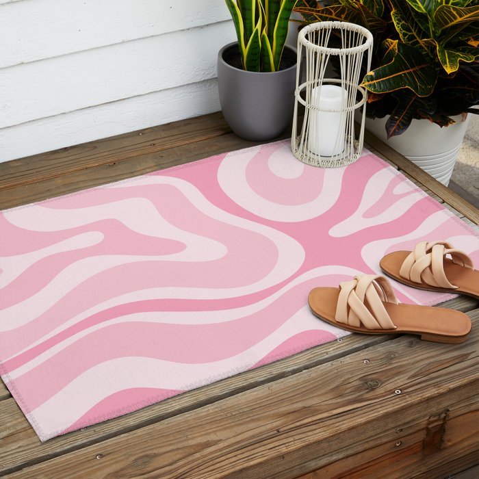 Modern Retro Liquid Swirl Abstract in Pretty Pastel Pink Outdoor Rug Gallery Image 2