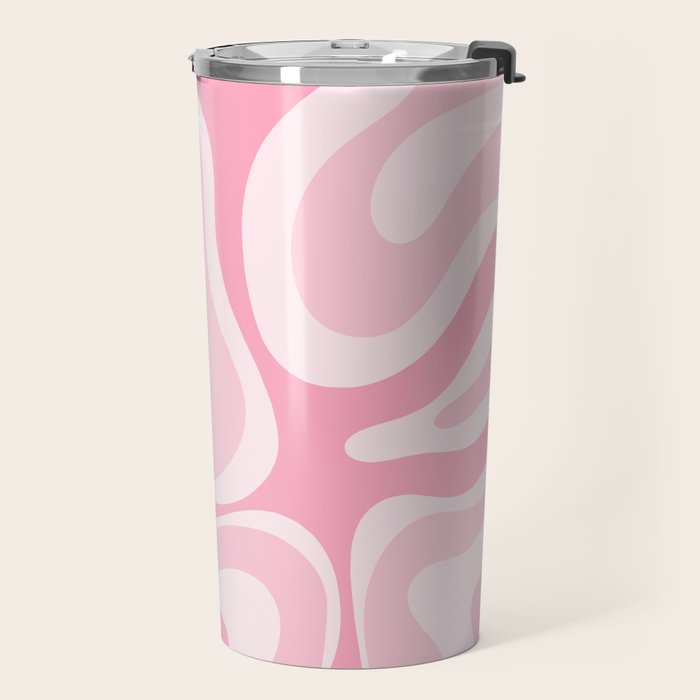 Modern Retro Liquid Swirl Abstract in Pretty Pastel Pink Travel Mug Gallery Image 2