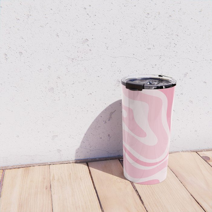 Modern Retro Liquid Swirl Abstract in Pretty Pastel Pink Travel Mug Gallery Image 4